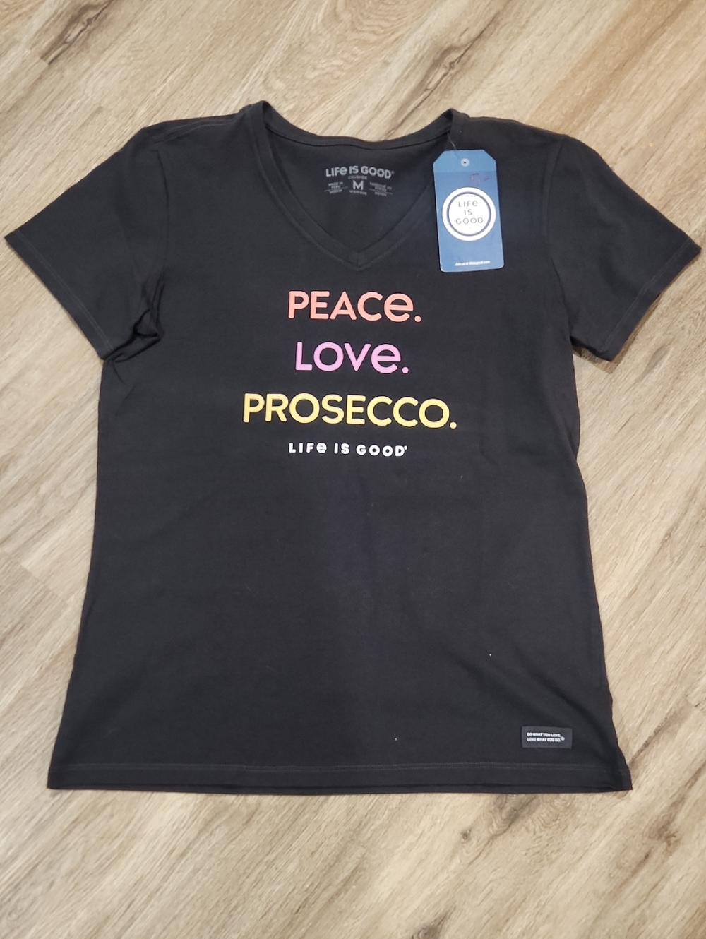 Life Is Good Medium V-Neck Tee with Colorful Text - NWT
